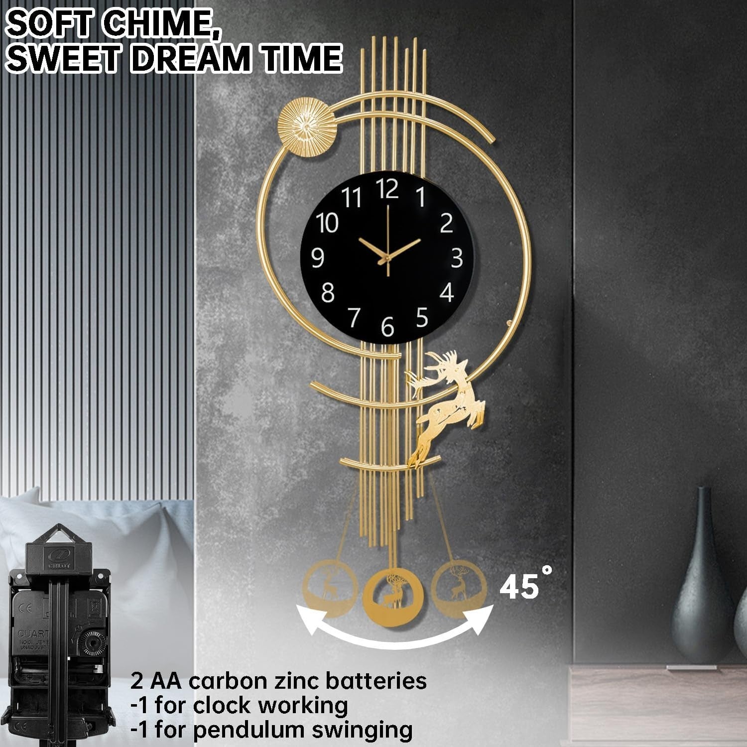 Modern Silent Wall Clock Large Gold Art Deco Living Room Home Decor