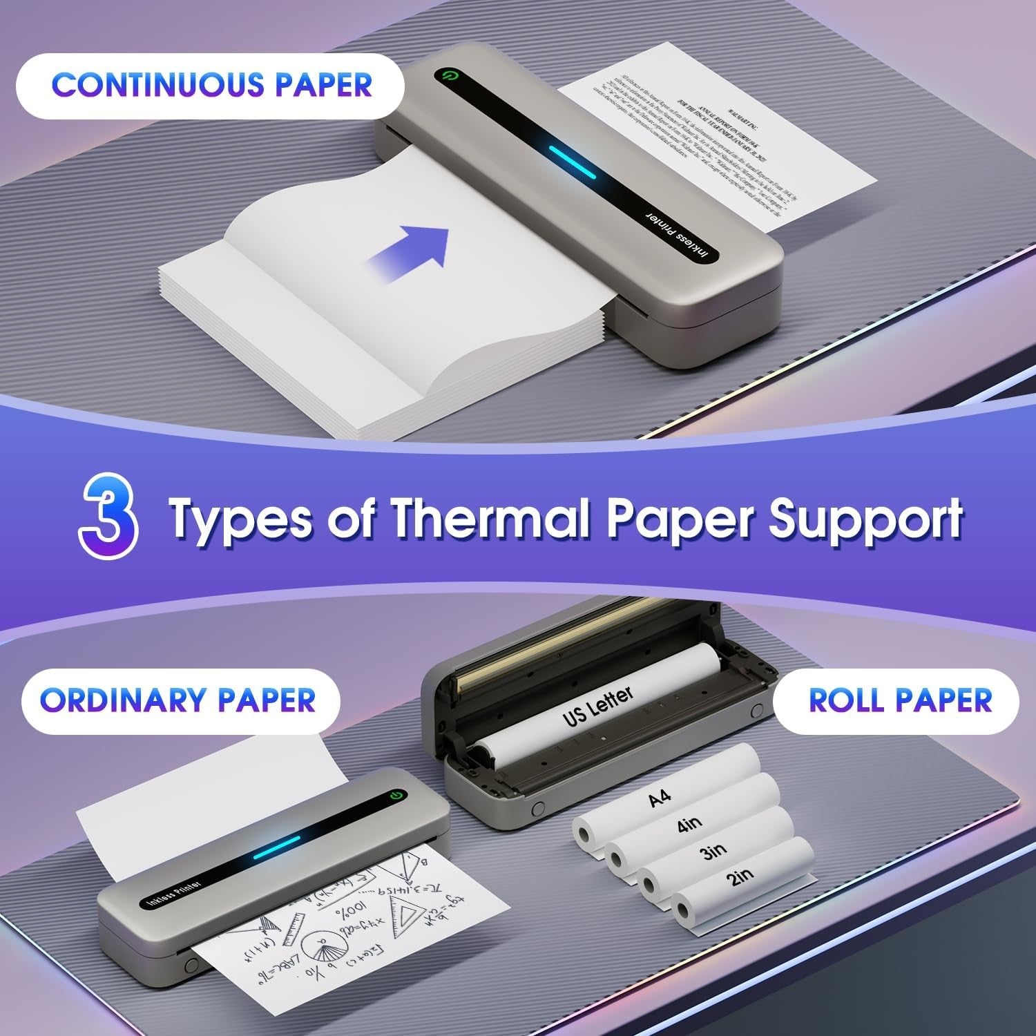 Portable Bluetooth Thermal Printer US Letter Inkless Mobile Printer