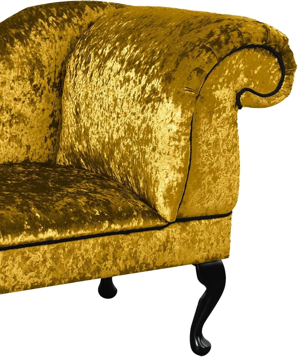 Luxury Left Hand Velvet Chaise Lounge Chair Gold with Queen Anne Legs