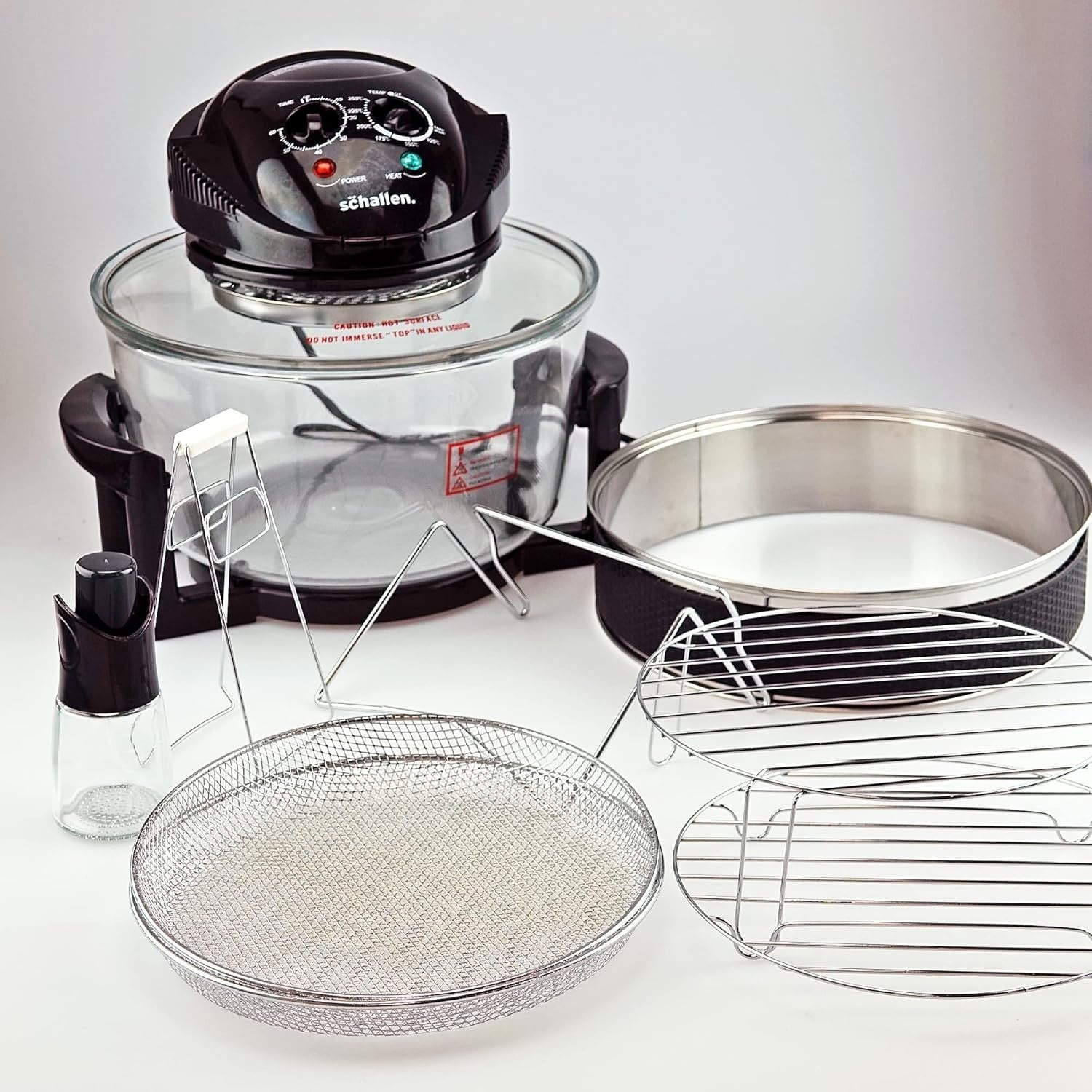 17L Halogen Air Fryer Oven Glass Bowl 1300W No Oil Accessories Self Clean