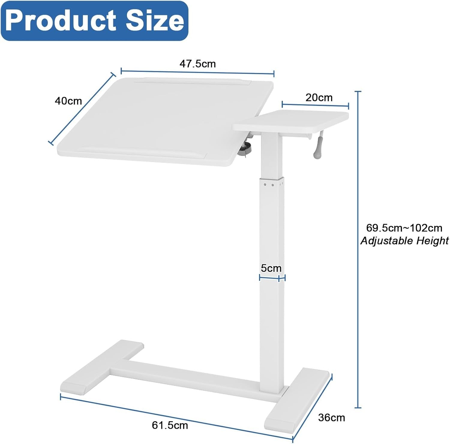 Adjustable Overbed Table with Wheels Split Top Laptop Desk Pneumatic