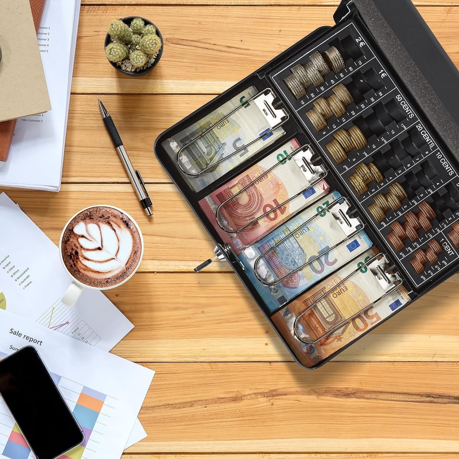Lockable Cash Box Coin Counter Tray Money Storage Case Silver Steel