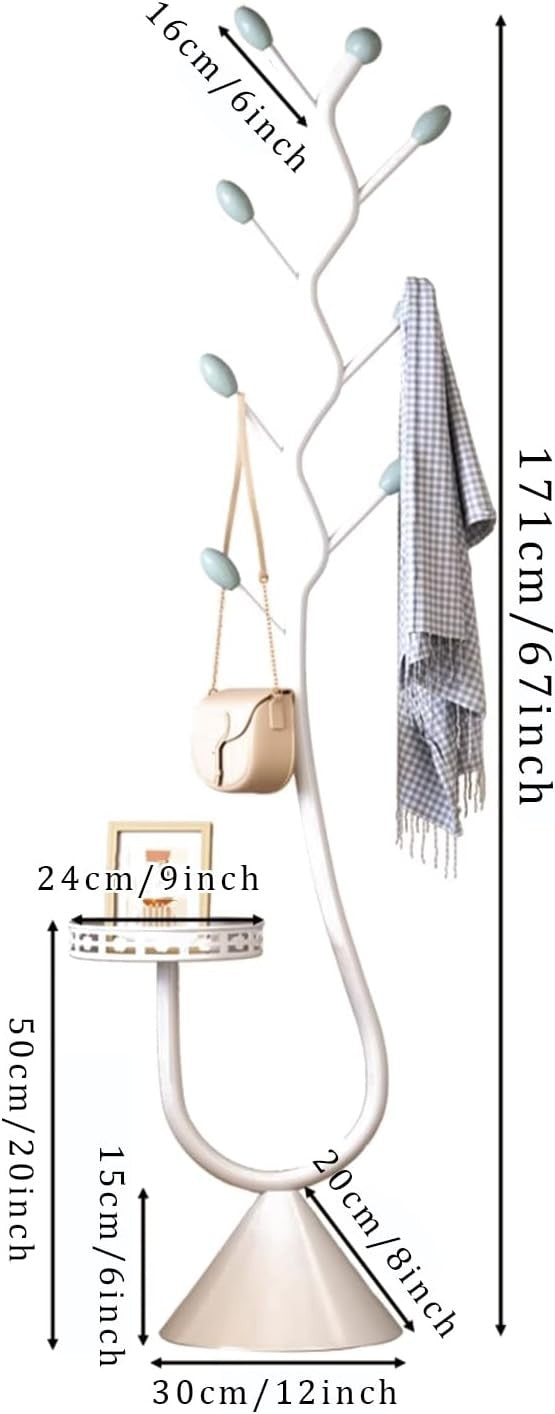 Luxury Gold Metal Coat Rack Stand 8 Hooks Tray Modern Hall Tree 171cm