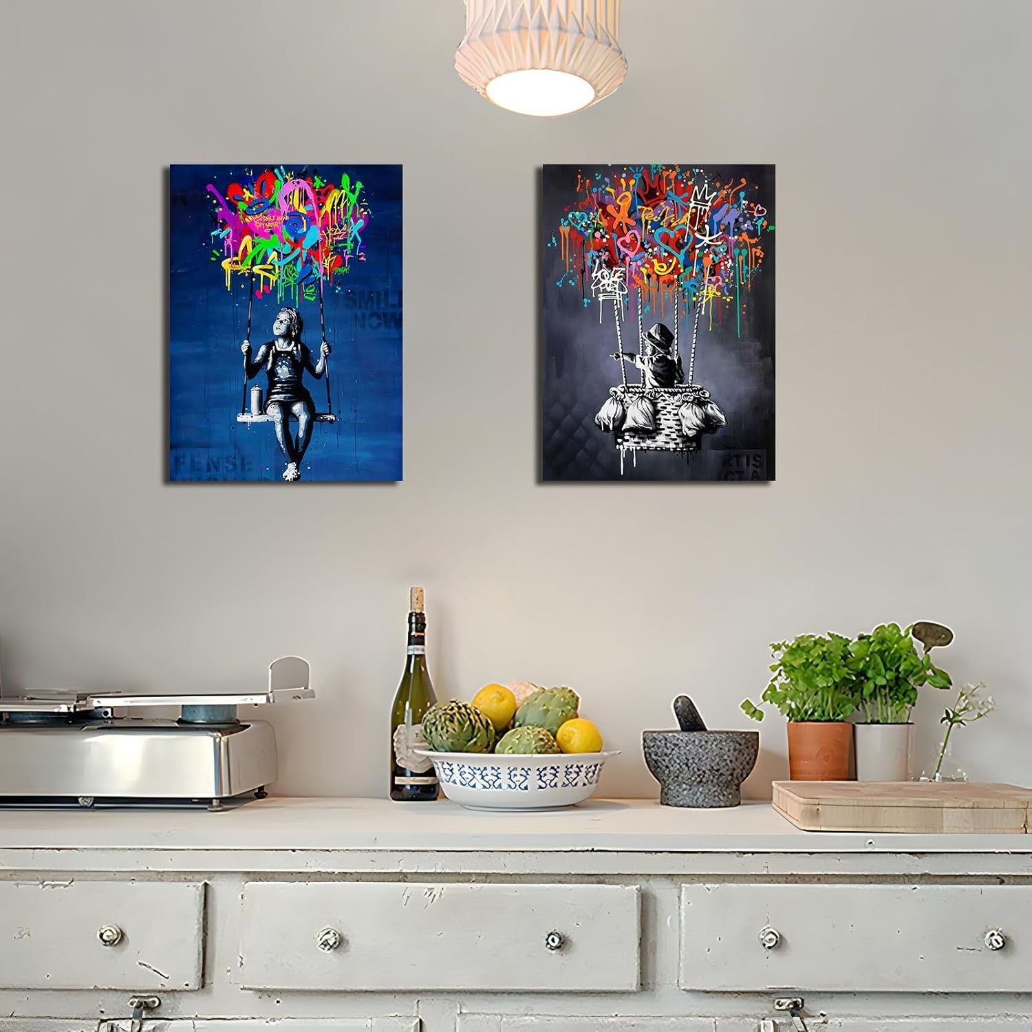 Framed Banksy Street Graffiti Wall Art – Colorful Modern Canvas Print Large
