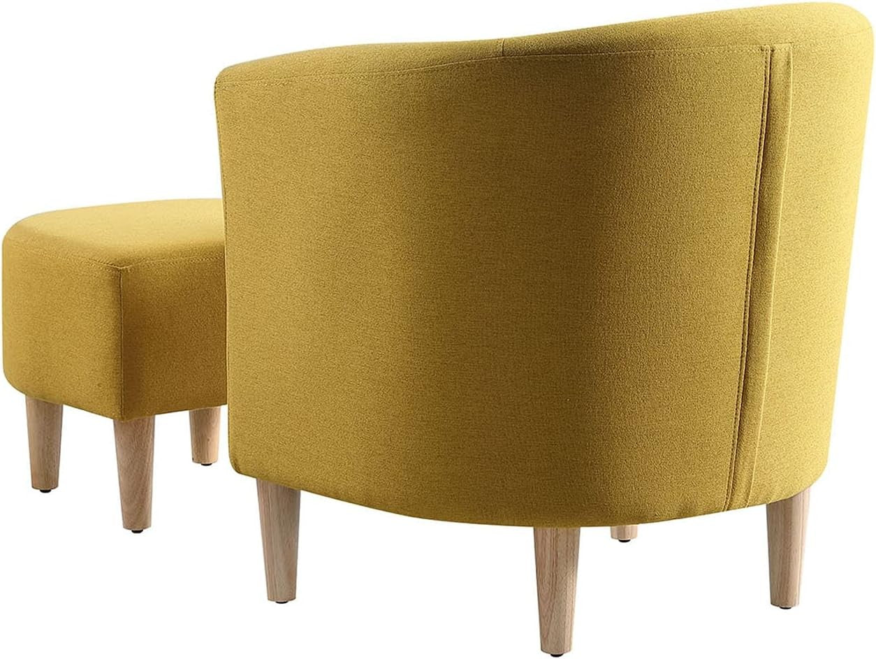 Accent Armchair & Ottoman Set Yellow Fabric Tub Chair