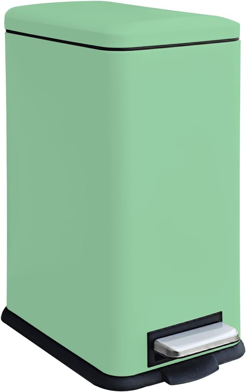 17L Green Stainless Steel Pedal Bin Slim Bathroom Soft Close