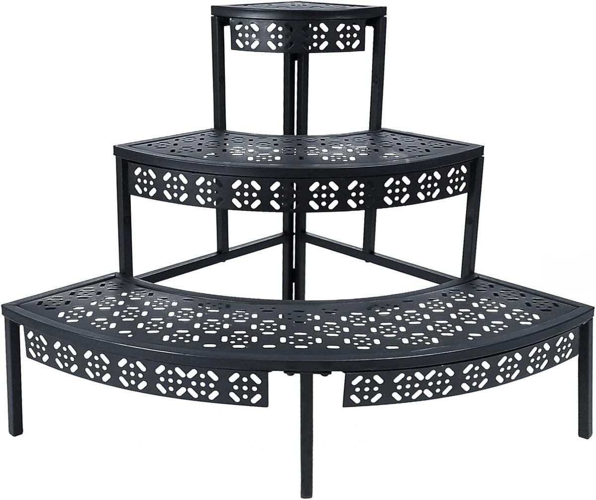 3 Tier Black Metal Plant Stand Indoor Outdoor Corner Flower Pot Display Rack