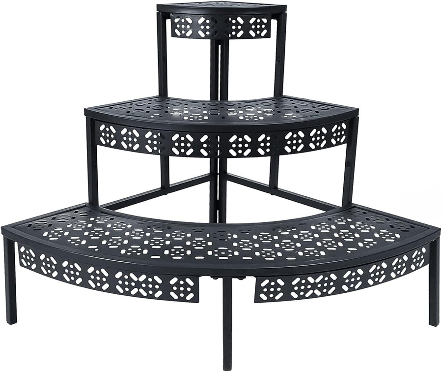 3 Tier Black Metal Plant Stand Indoor Outdoor Corner Flower Pot Display Rack