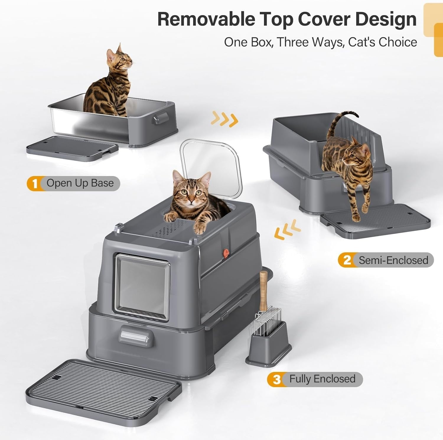 XL Stainless Steel Cat Litter Box Drawer Tray Dual Entry Odor Control