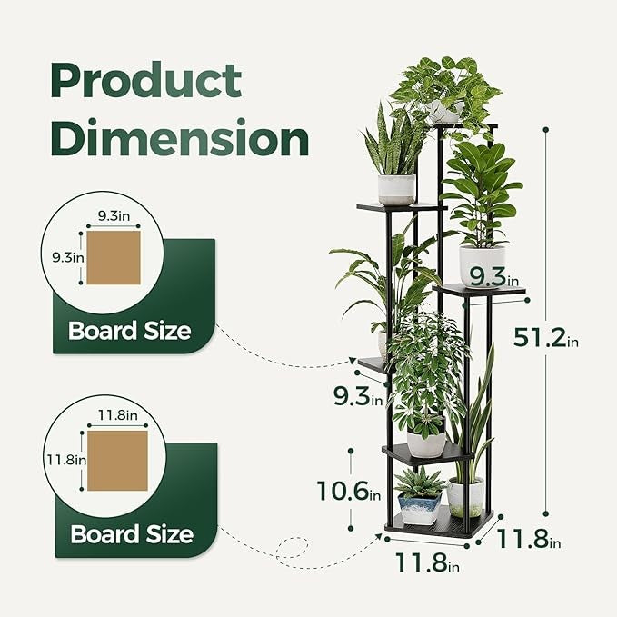 6 Tier Metal Wood Plant Stand Indoor Outdoor Tall Corner Flower Display Rack
