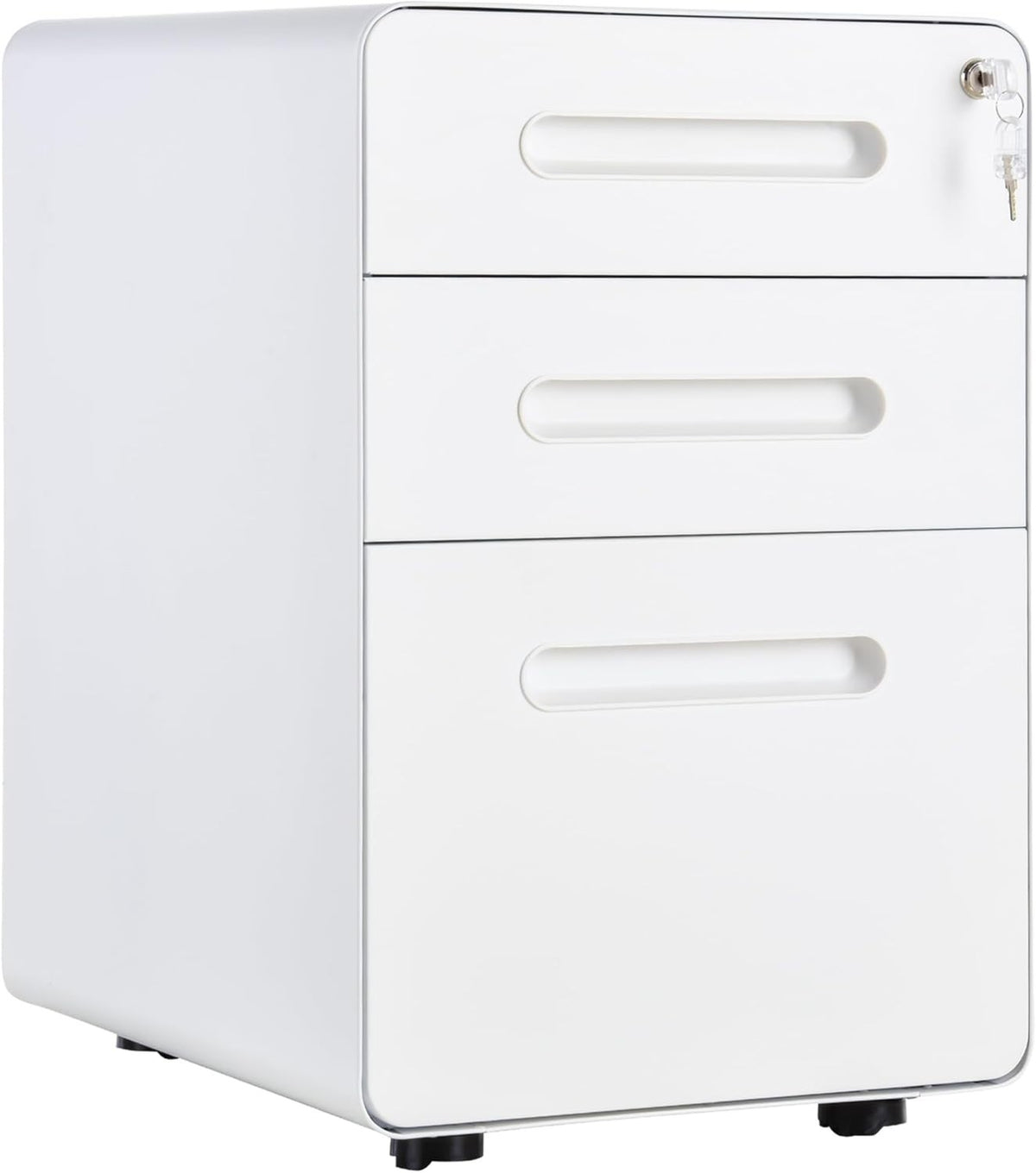 White 3 Drawer Lockable Filing Cabinet with Wheels A4 Home Office Storage