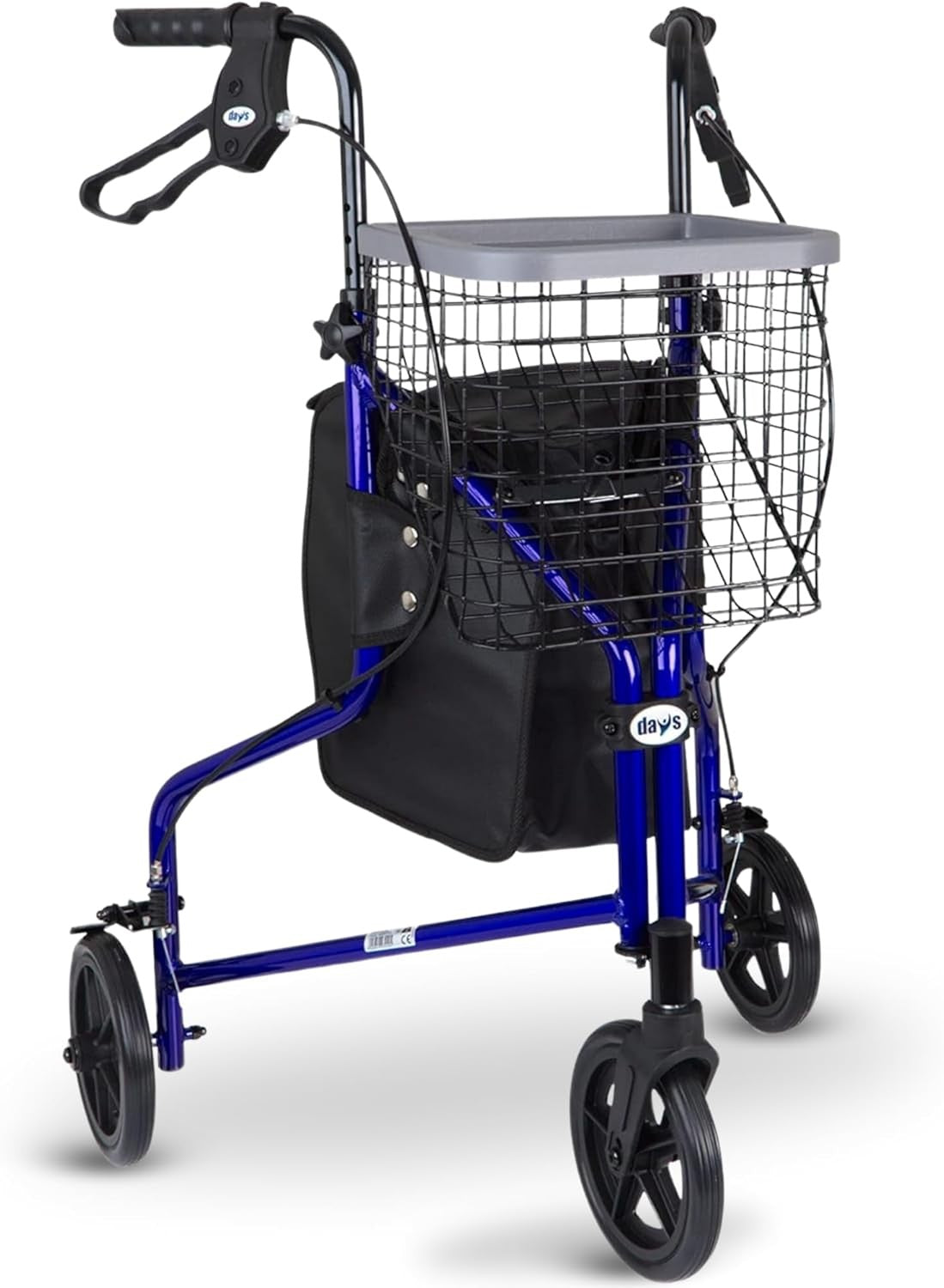 3 Wheel Rollator Walker Folding Lightweight Brakes Basket Tray Indoor