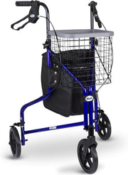 3 Wheel Rollator Walker Folding Lightweight Brakes Basket Tray Indoor