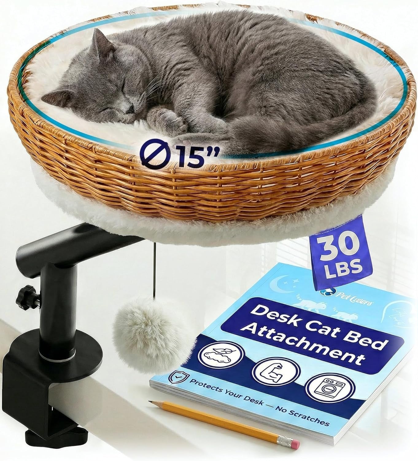 Rattan Desk Cat Bed Rotating Cat Hammock Clamp On Cat Perch