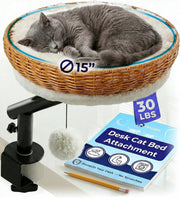 Rattan Desk Cat Bed Rotating Cat Hammock Clamp On Cat Perch