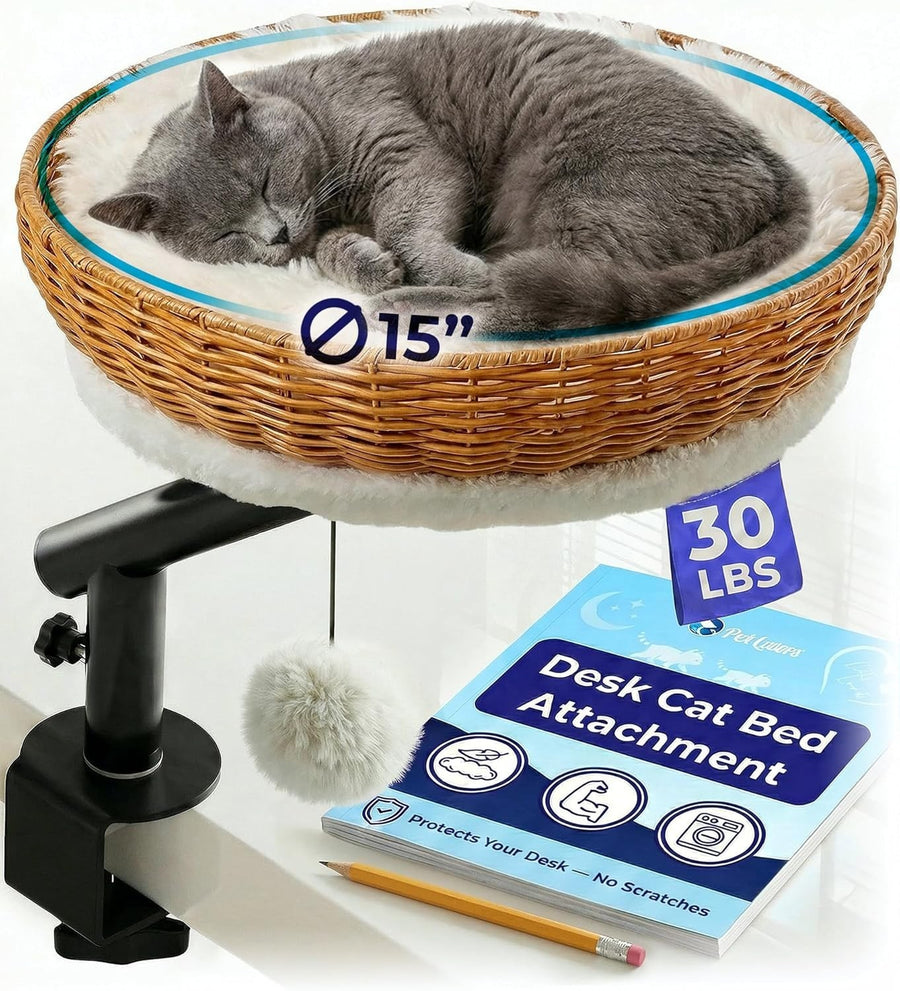 Rattan Desk Cat Bed Rotating Cat Hammock Clamp On Cat Perch