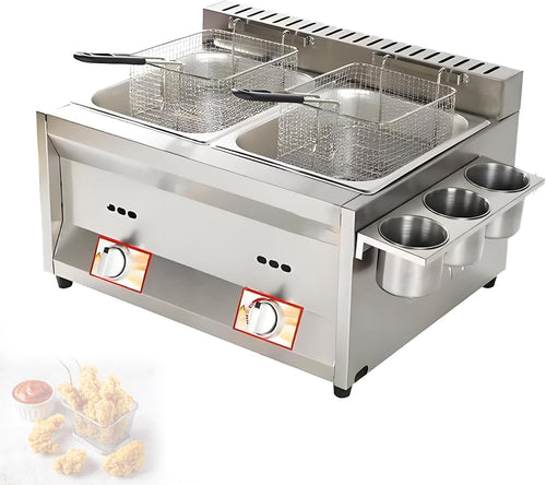 LPG Gas Twin Tank Chip Fryer 20L Stainless Steel Commercial Use
