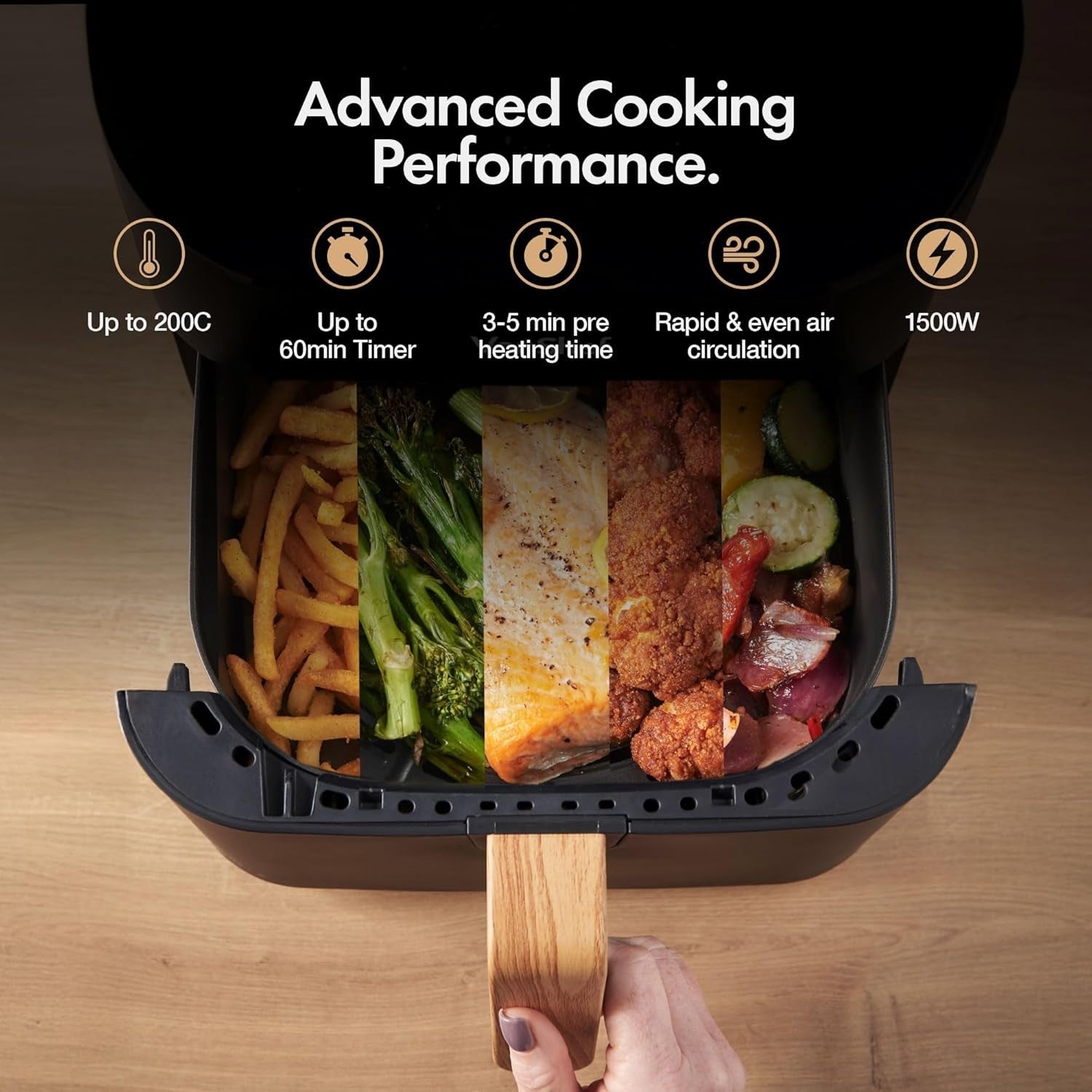 Large Air Fryer 6L | 10-in-1 Digital Display Fast Healthy Cooking Nordic Black