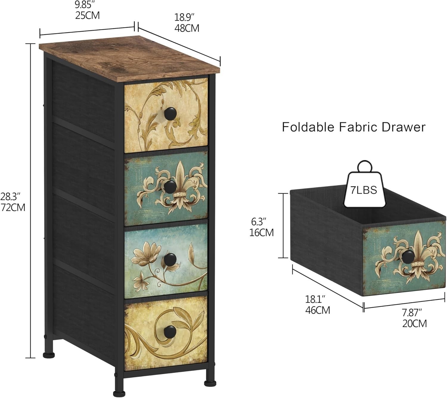 Slim Tall 4 Drawer Rustic Storage Cabinet Unit for Hallway Bedroom