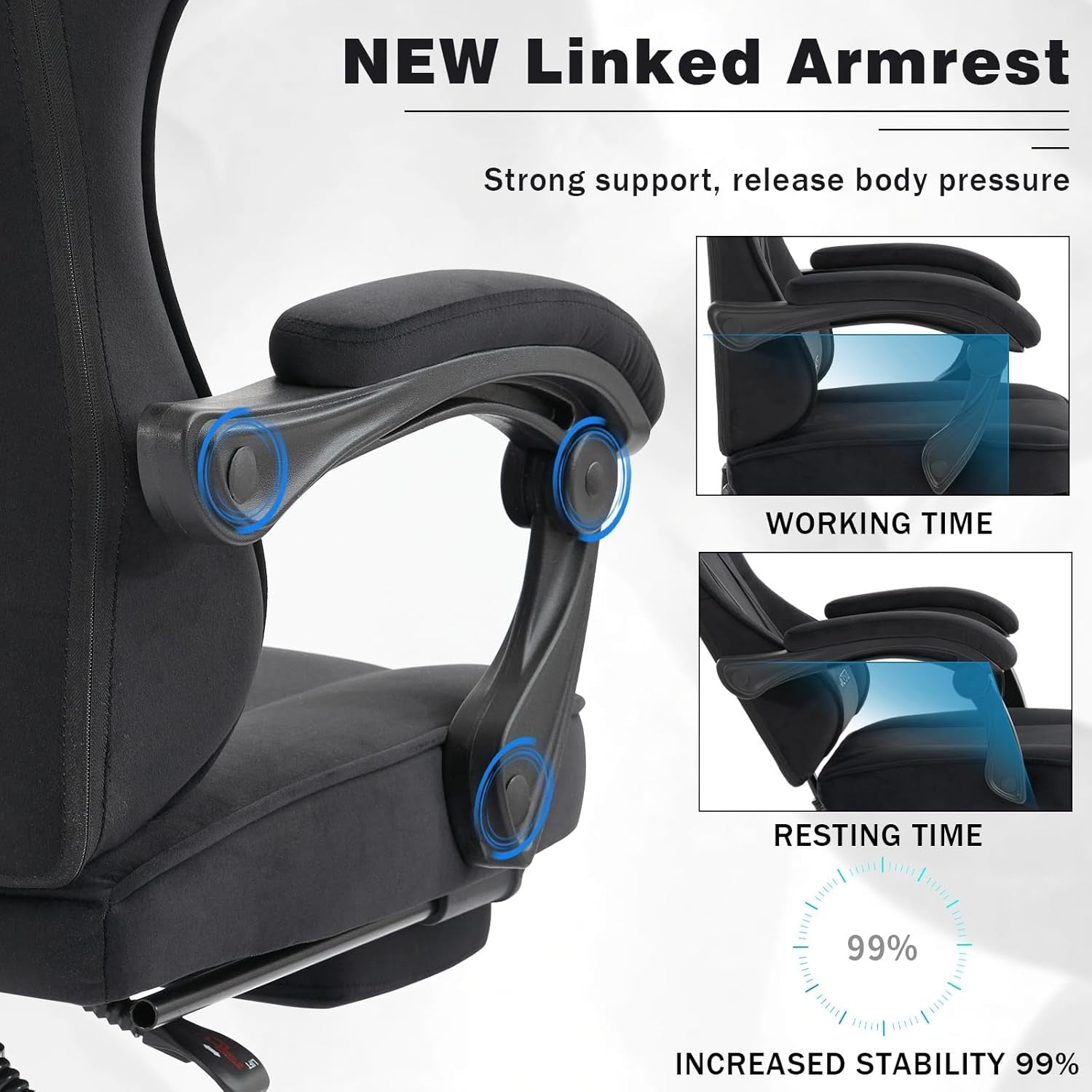 Gaming Chair Ergonomic Suede Recliner Footrest Lumbar Headrest Adult Black NEW