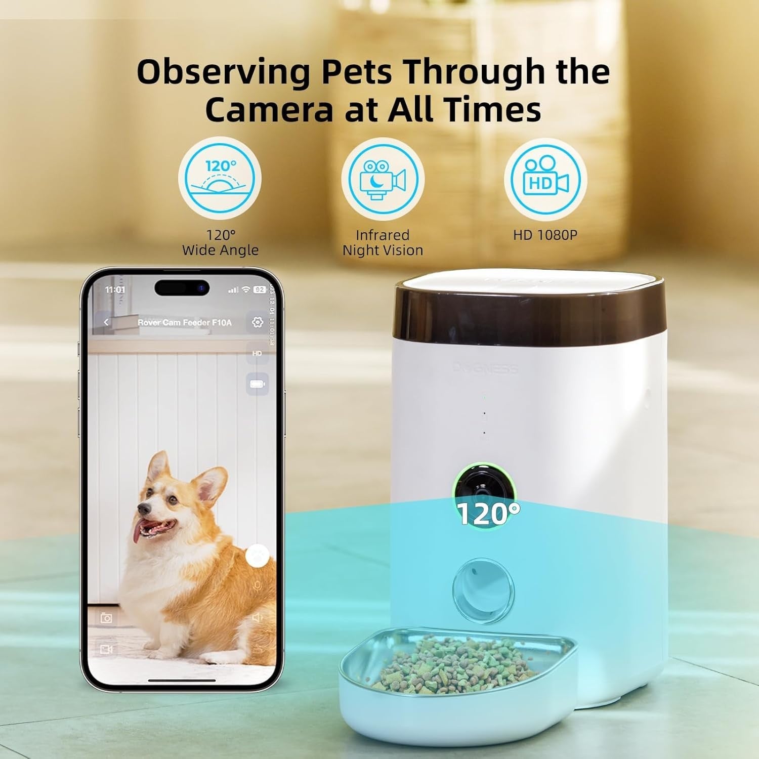 Smart Pet Feeder with Camera 1080P WiFi App Control 4L Auto Feeder