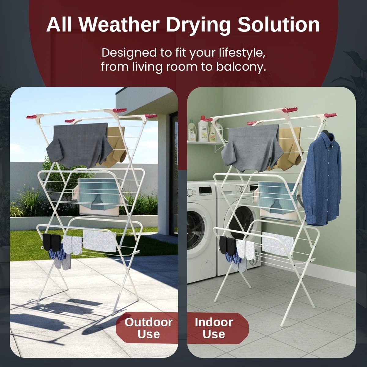 3 Tier Clothes Airer Folding Laundry Drying Rack with Wings Indoor Outdoor