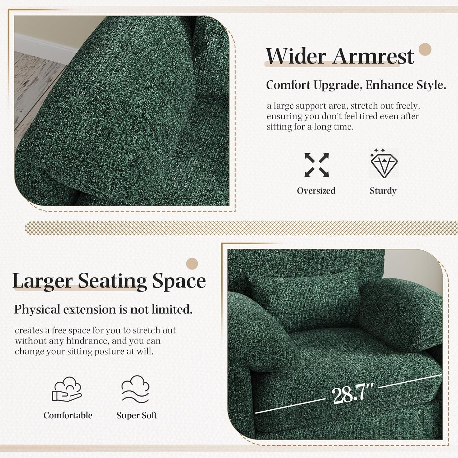 Green Oversized Tub Chair Plush Upholstered Accent Armchair Seating