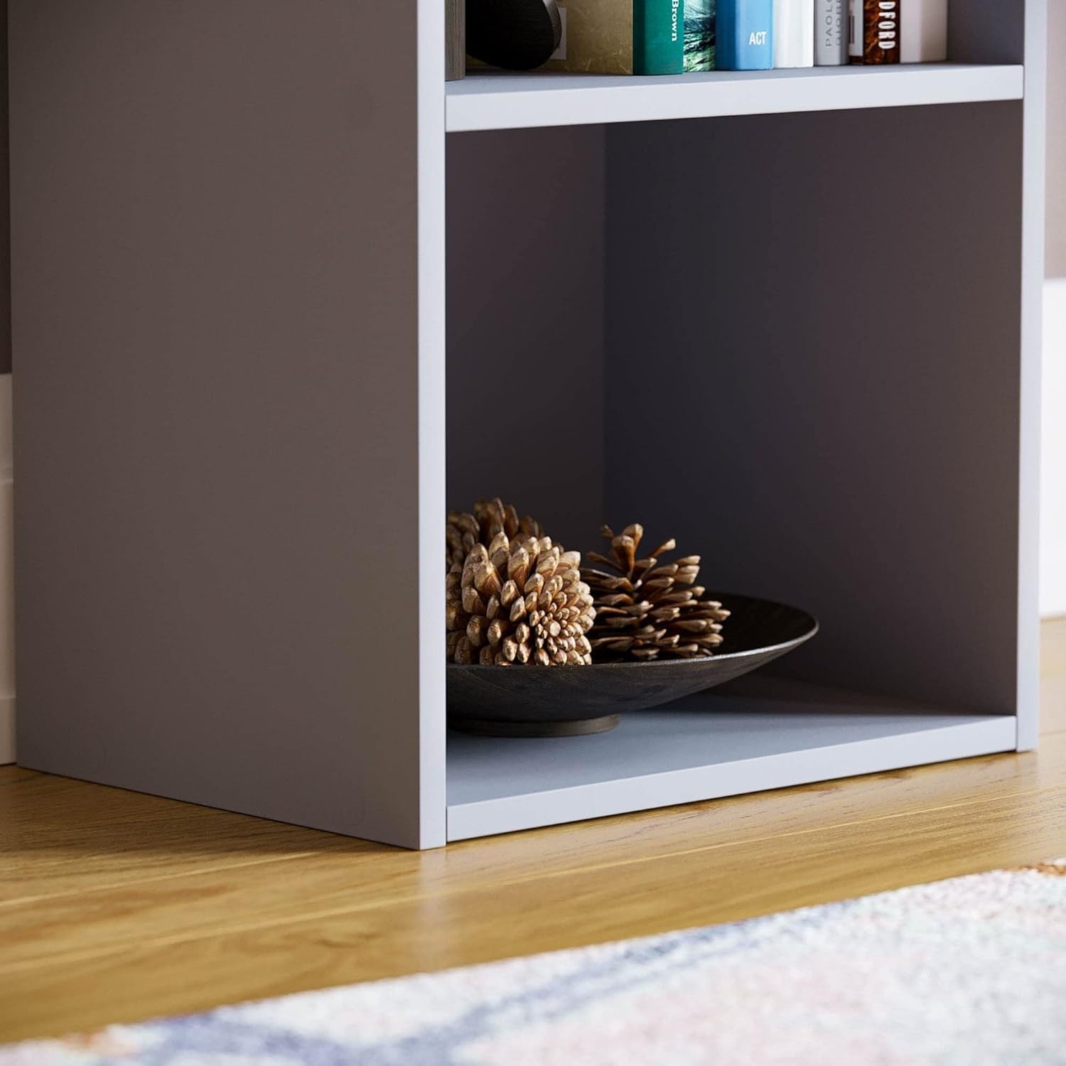 5 Tier Grey Wooden Cube Bookcase Small Storage Shelf for Living Room Office
