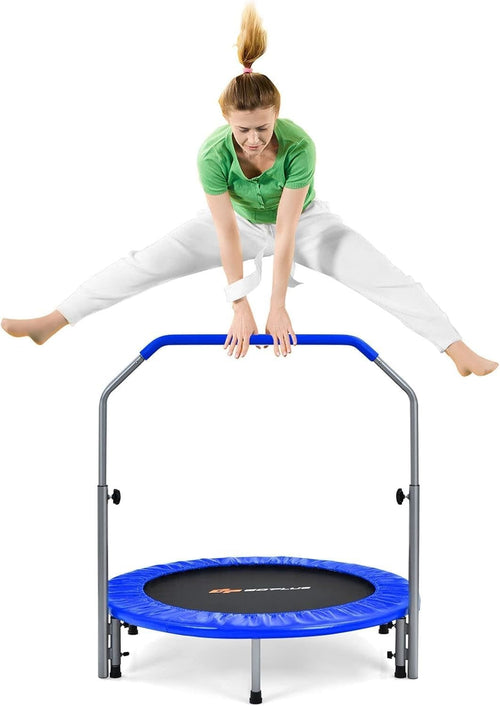 101cm Fitness Rebounder Trampoline Adjustable Handle Foldable 150kg