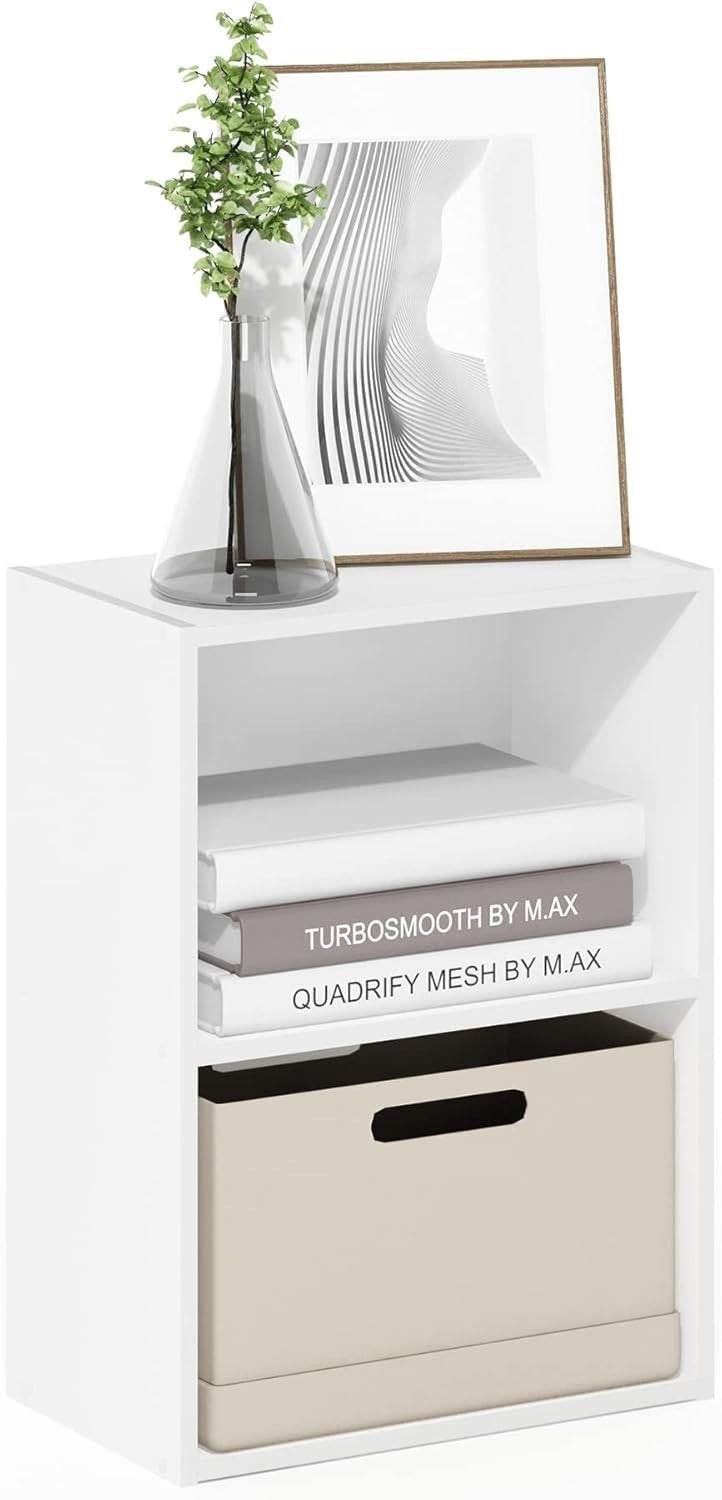 2 Tier White Wooden Bookcase Small Storage Shelf Compact Organizer 39x24x54cm