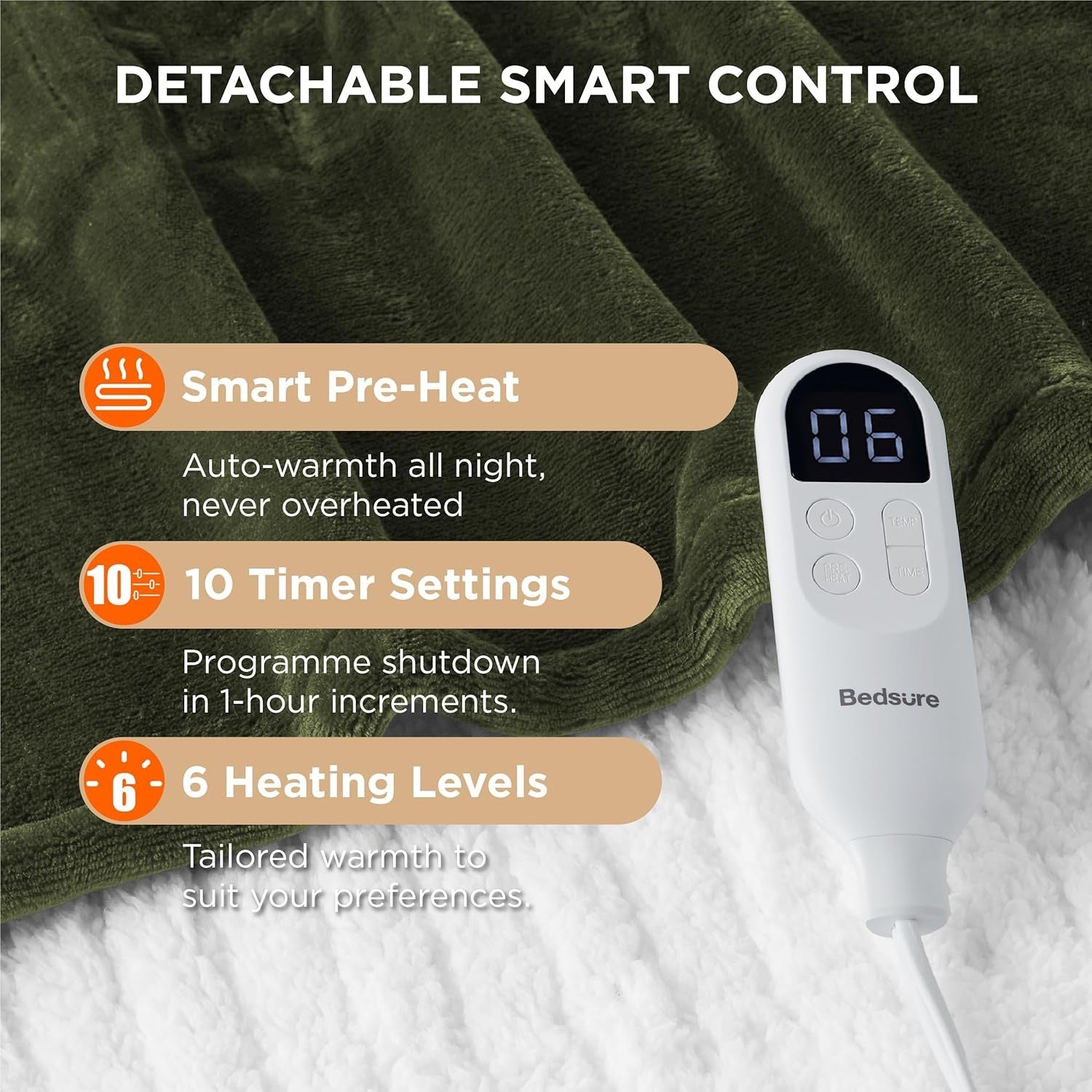 Electric Heated Throw Blanket Ultra Soft Flannel 6  Timer Overheat Safe
