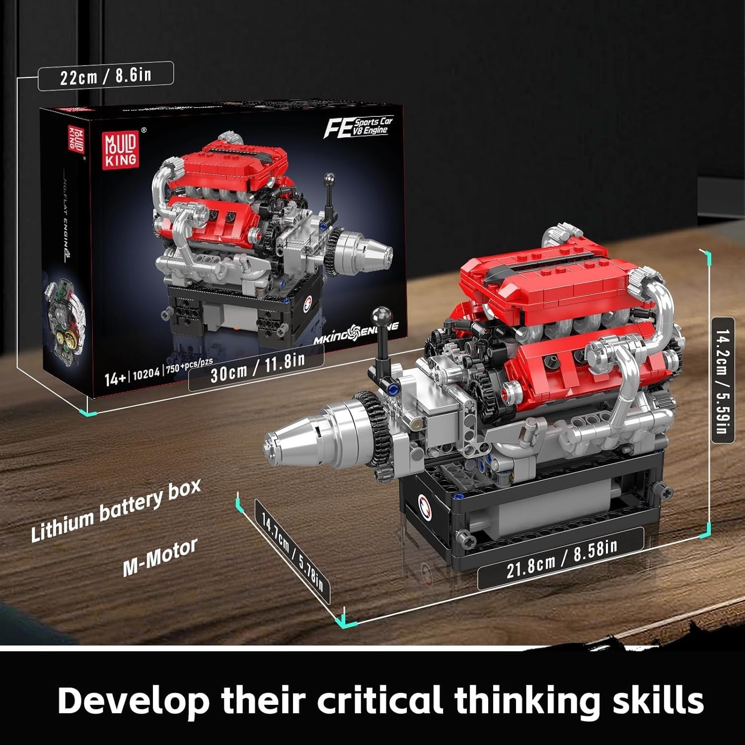 V8 Engine Model Kit for Kids Adults | 750pcs Build & Run Motor Toy
