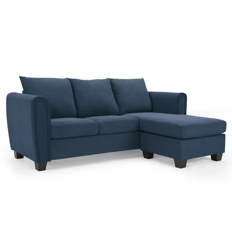 Blue Cord 3 Seater Sofa With Chaise Reversible Cushions Deep Seat UK Made