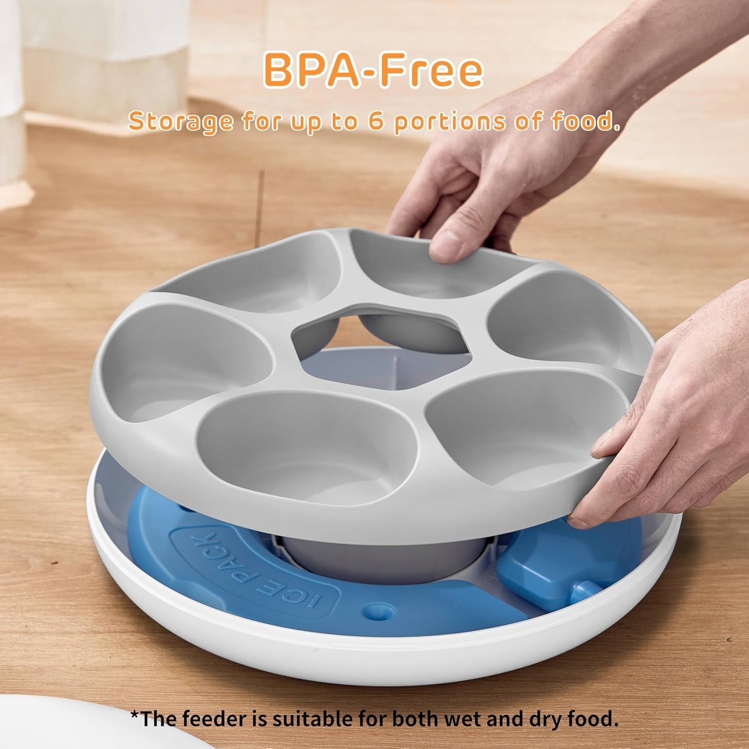 Automatic Pet Feeder 6 Meal Cordless Wet Dry Food Timer Ice Pack Tray