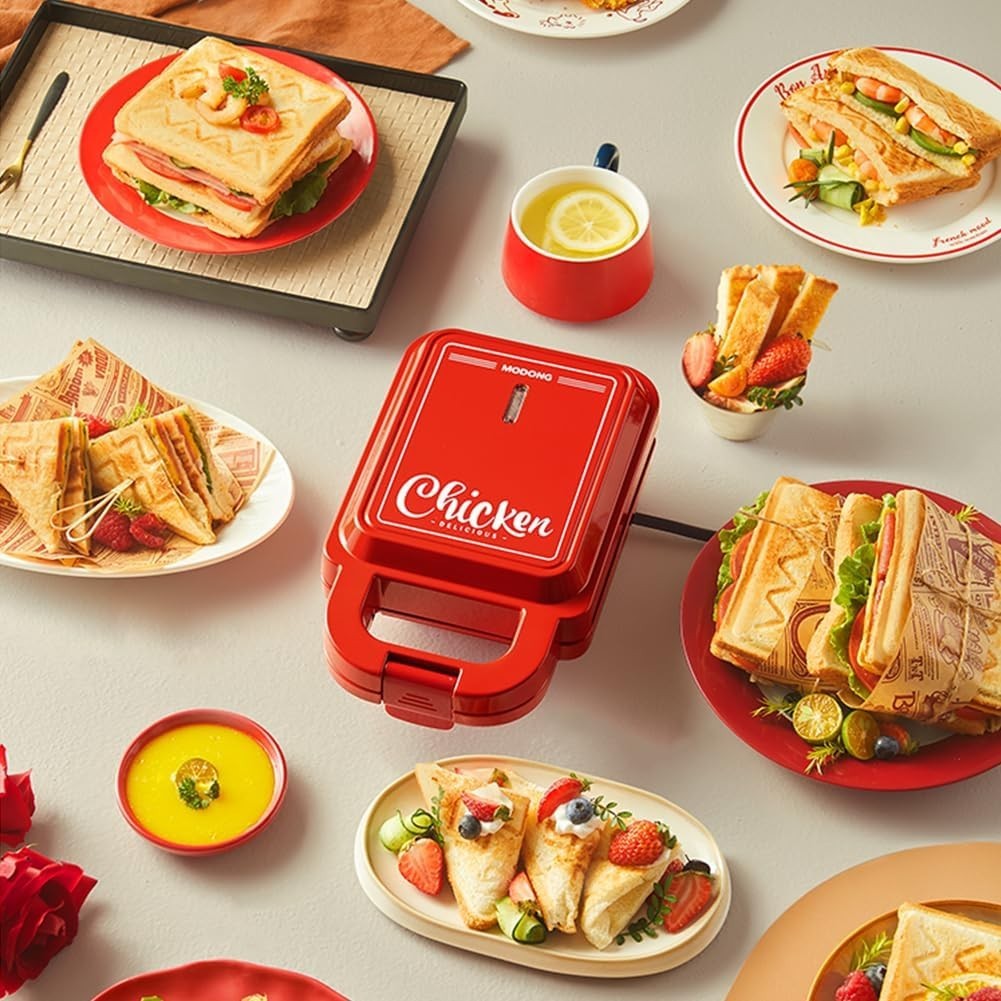 3-in-1 Electric Crepe Maker & Panini Press | Non-Stick, Compact Red