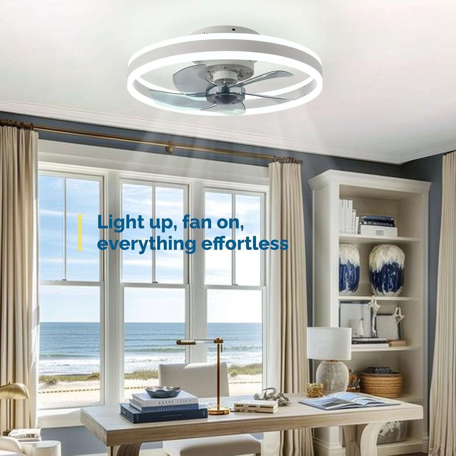 20" Ceiling Fan LED Light, 6 Speeds, Dimmable, 3 Colors, Remote, White
