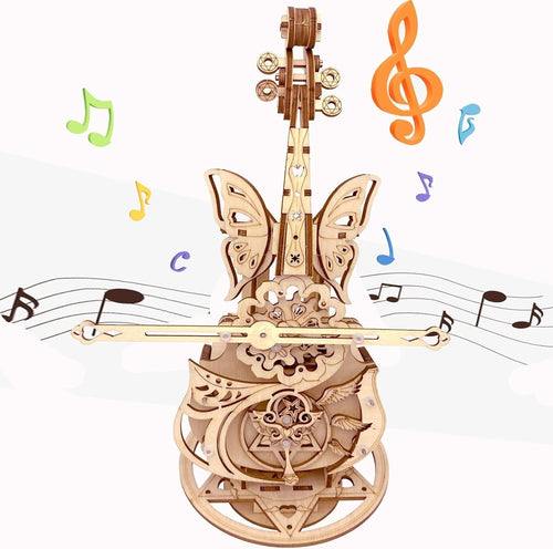 3D Wooden Cello Music Box Puzzle Kit – DIY Mechanical Craft, Educational Gift