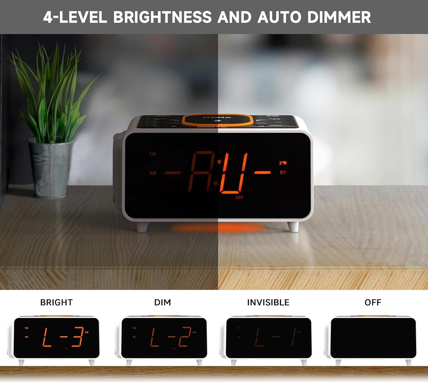 Wireless Charging Alarm Clock Radio Bluetooth Speaker USB Fast Charge LED