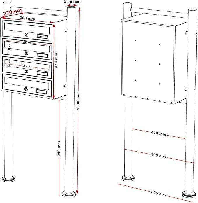 Outdoor Stainless Steel 4 Slot Letterbox Cluster Lockable Secure Mailbox