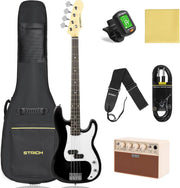 Full Size Electric Bass Guitar Starter Kit 4 String w Amp Black