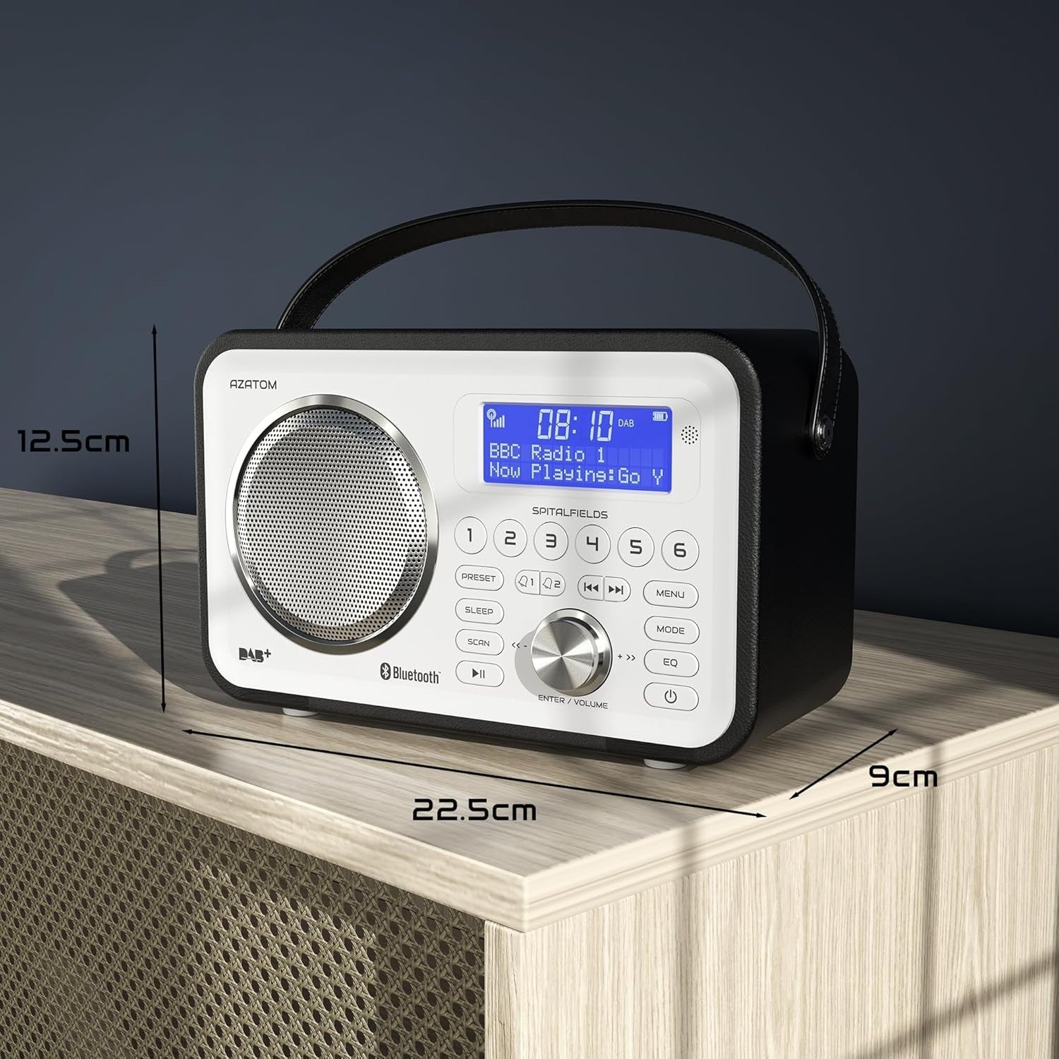 Portable DAB+/FM Digital Radio Bluetooth Rechargeable Dual Alarms Leather