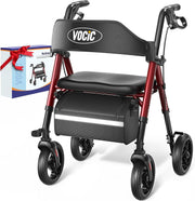 4 Wheel Rollator Walker with Seat Big Wheels Folding Adjustable Height
