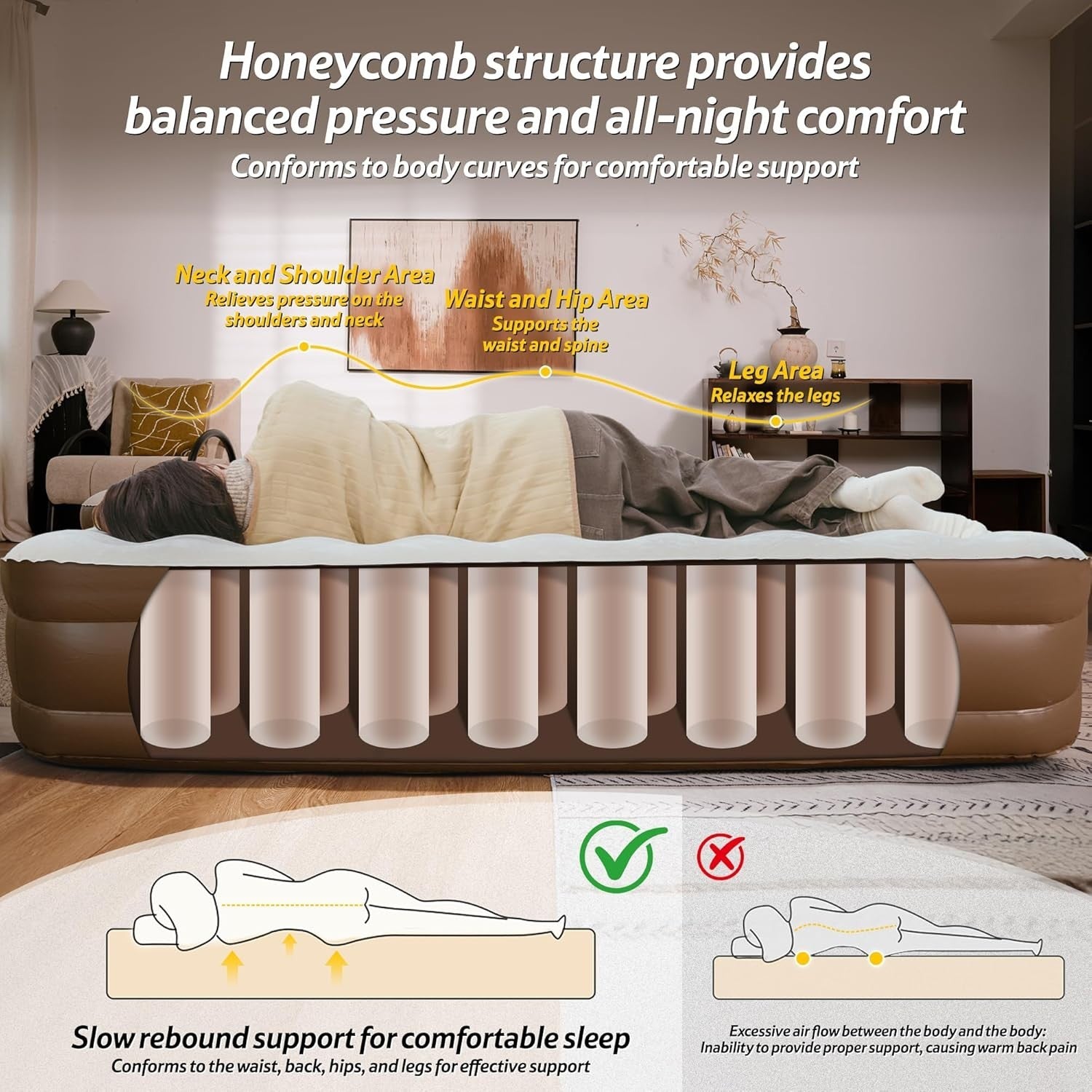 Single Inflatable Mattress Air Bed – Rechargeable Pump, 190x100x45cm, Camping