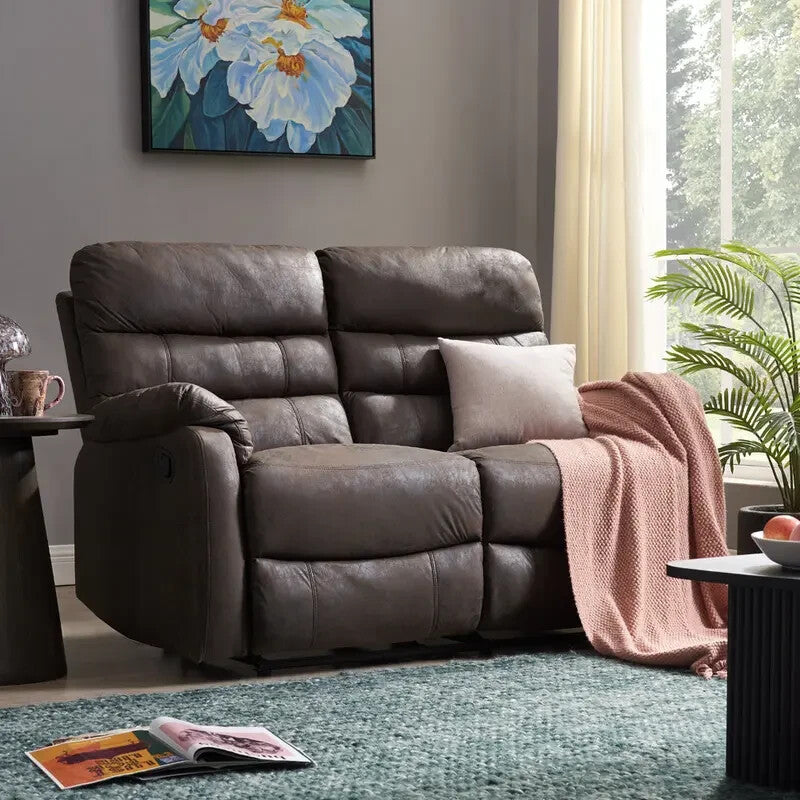 2 Seater Recliner Sofa Manual Air Leather Padded Brown Lounge Chair