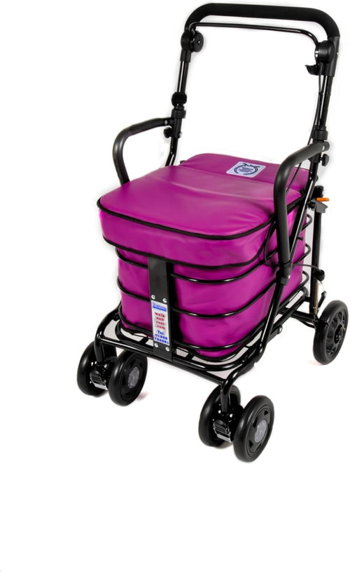 Walking Shopping Trolley with Seat Foldable Mobility Stable Wheels Purple