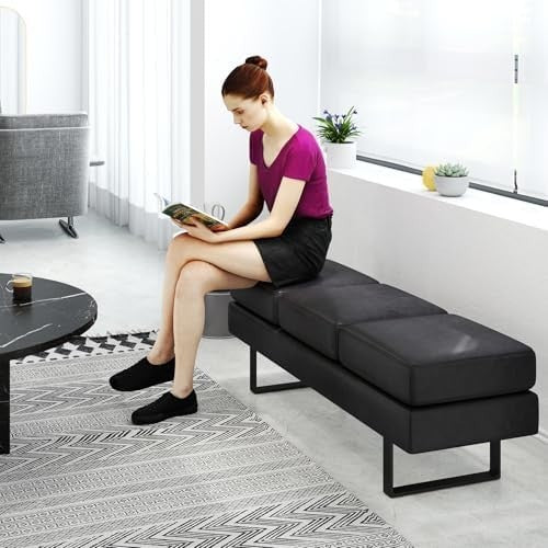 3-Seater Upholstered Reception Bench with Metal Frame, Modern Entryway Seating