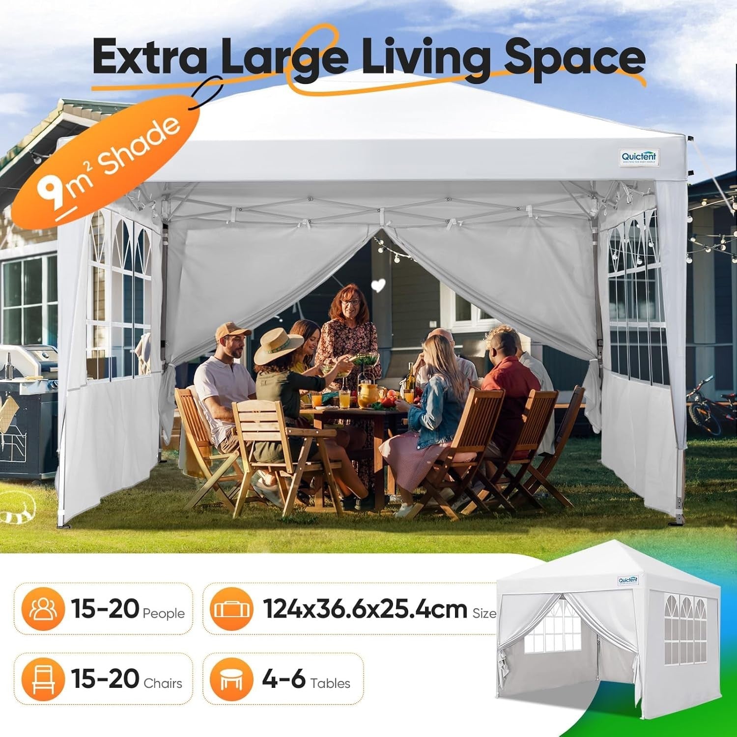 3x3M White Pop Up Gazebo With Removable Sidewalls Outdoor Tent