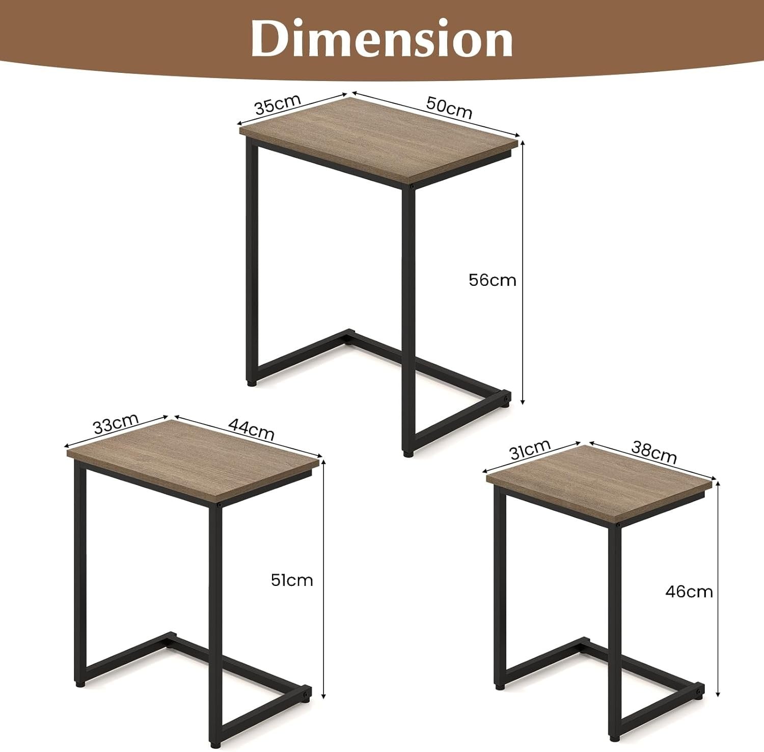 Nest of 3 C Table End Tables Stackable Coffee Side Laptop Sofa Tray Grey Oak
