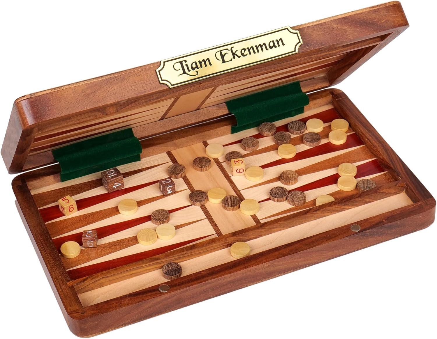 14 Inch Wooden Backgammon Set Travel Board Game with Checkers Dice Case