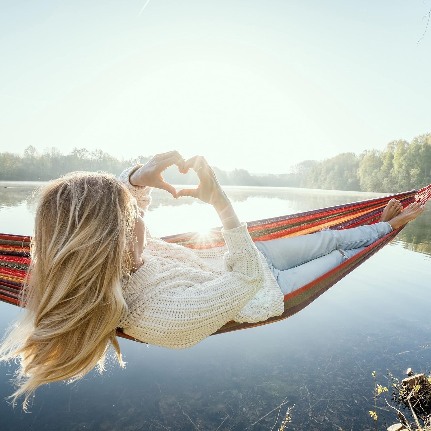 Blue-Green XXL Cotton Hammock for 2 Adults | Portable Indoor & Outdoor 272cm